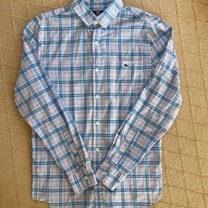 Vineyard Vines Blue and Pink Plaid Slim Fit Tucker Button-Down Shirt